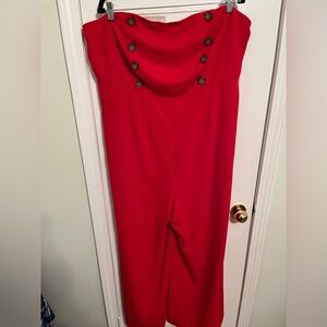 Forever 21+ Bold Red Jumpsuit with Button Detail